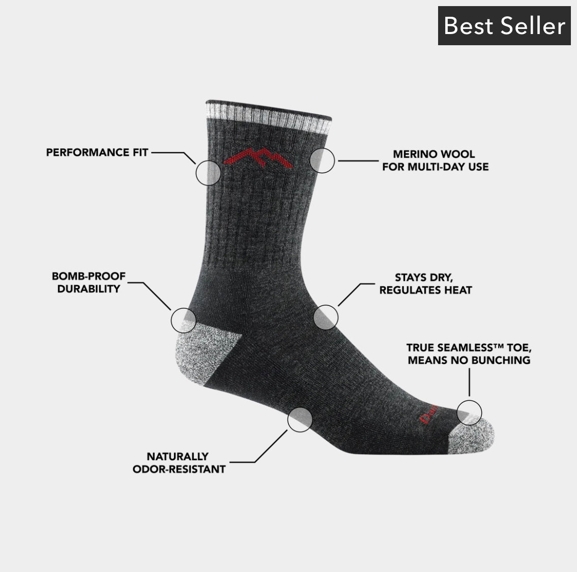 Darn Tough -Men's Hiker Micro Crew Midweight Hiking Sock